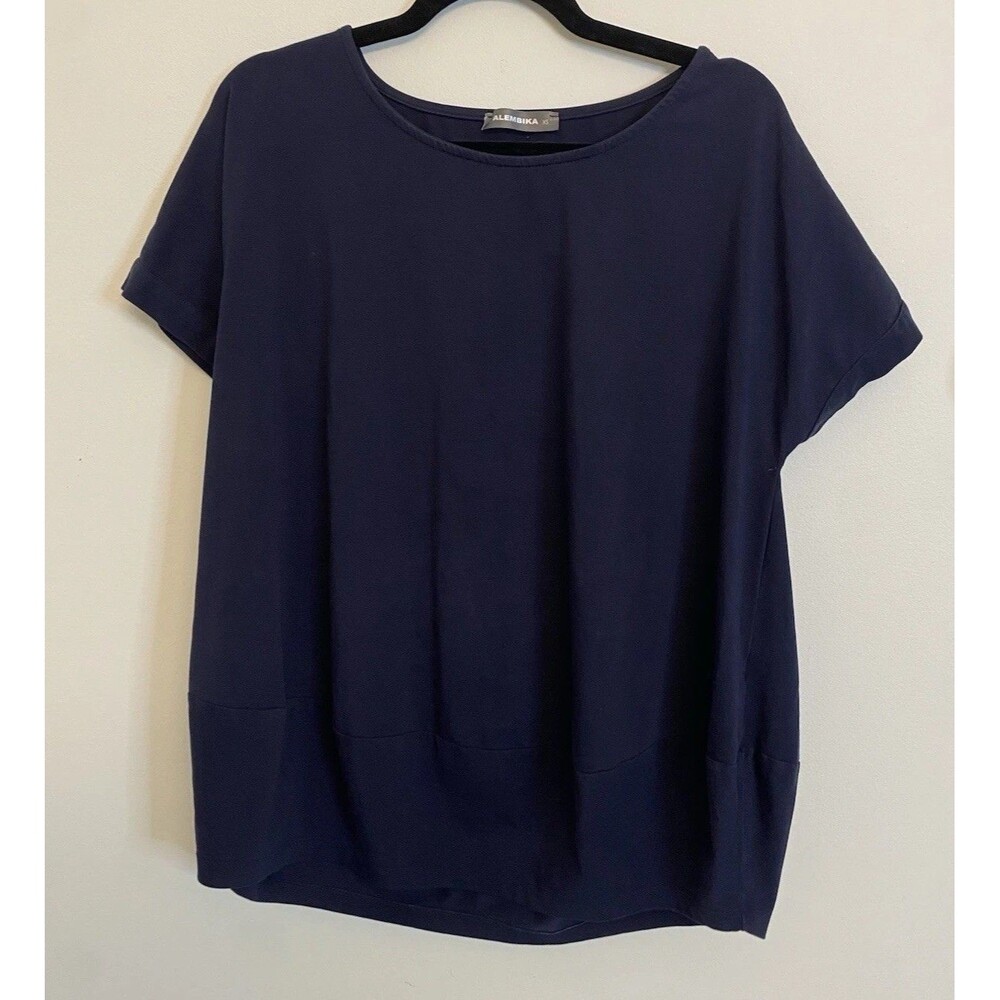 Alembika Everywhere Tee Navy Women’s XS Scoop Neck Pullover Knit Top Lagenlook
